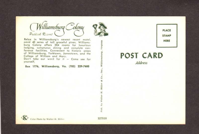 VA Williamsburg Colony Hotel Motel Resort Virginia Postcard PC Carte Postale