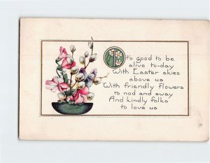 Postcard Easter Greeting Card with Poem and Flowers Embossed Art Print