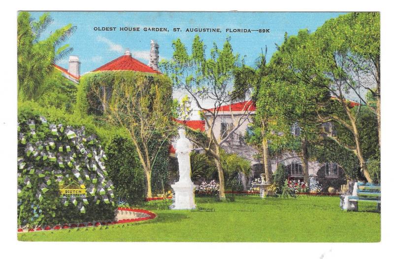 St Augustine FL Oldest House Garden Vintage E C Kropp Linen Postcard