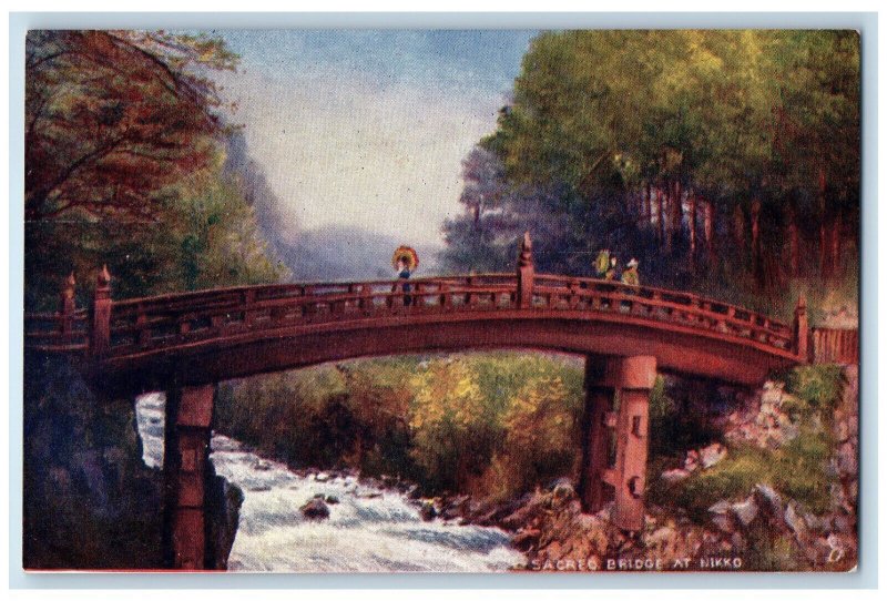 c1905 Sacred Bridge at Nikko Japan Oilette Tuck Art Antique Postcard 
