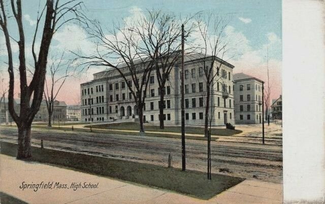 High School, Springfield, Massachusetts, Very Early Postcard, Unused