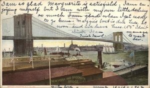 New York City NYC Brooklyn Bridge Vintage c1900 Postcard