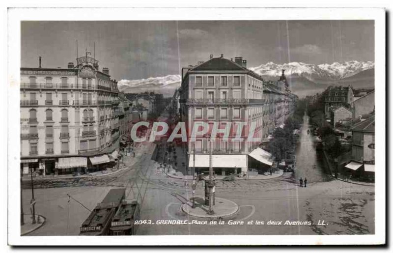 Old Postcard Grenoble Place de la Gare and the two Avenues