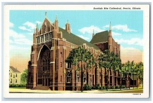 Peoria Illinois IL Postcard Scottish Rite Cathedral Exterior c1940's  Vintage