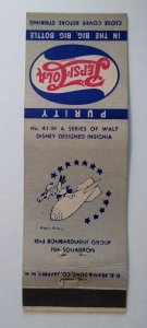 Pepsi Cola Matchbook Cover Walt Disney No 41 Bomb Bird 1940s WWII 75th Squad