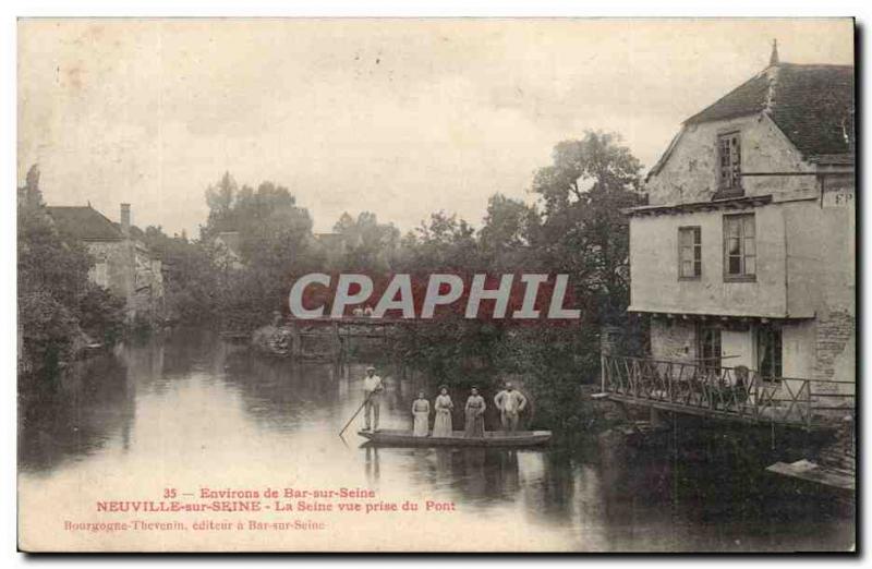 Near Bar Sur Seine Old Postcard Neuville-sur-Seine The Seine view from the br...