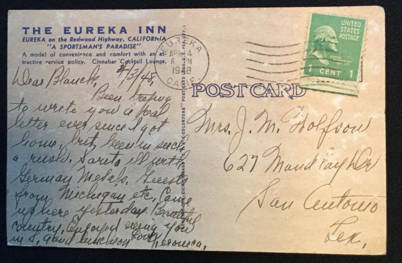 Eureka Inn Eureka CA Used Linen Postcard LB