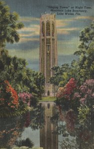 Vintage Postcard Singing Tower Night Time Mountain Lake Sanctuary Lake Wells FL