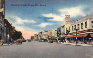 Kansas City Kansas KS Minnesota Ave Street Scene Linen Vintage Postcard