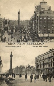 ireland, DUBLIN, Sinn Fein Rebellion Postcard, Sackville Street Before and After