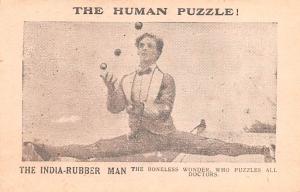 The Human Puzzle, India Rubber man Juggler Unused light wear left bottom corn...