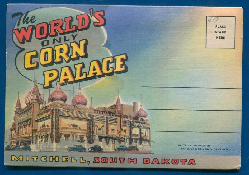 Worlds only Corn Palace Mitchell South Dakota sd linen postcard folder