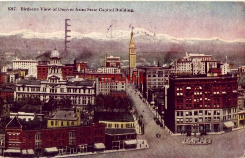 BIRDSEYE VIEW OF DENVER, CO FROM STATE CAPITOL BUILDING 1916