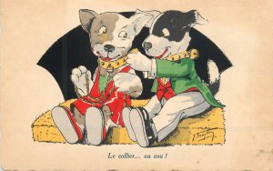 Humanized animals dogs caricature artist postcard 1929