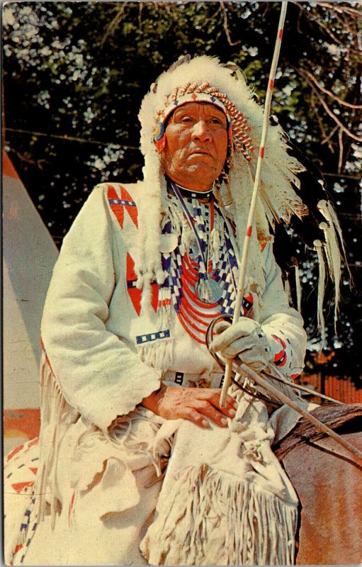 Vtg 1950s Indian Chief of Blackfoot Tribe Alberta Canada Postcard