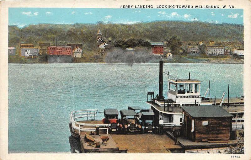 F42/ Wellsburg West Virginia Postcard c1910 Ferry Landing Autos Ohio River