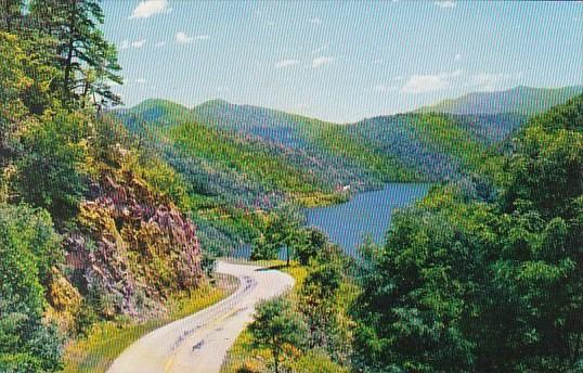 Highway Along Lake Cheoah Leading To Fontana Dam North Carolina