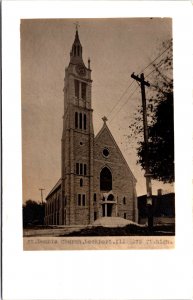 USA St Dennis Church Lockport Illinois Vintage RPPC 09.70