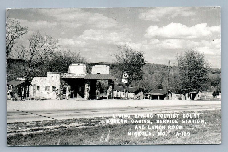 MINEOLA MO GAS STATION LIVING SPRING CAMP VINTAGE REAL PHOTO POSTCARD RPPC