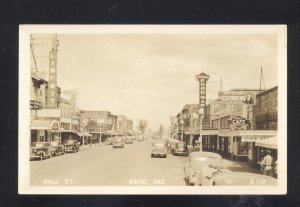 RPPC BEND OREGON DOWNTOWN WALL STREET SCENE OLD CARS REAL PHOTO POSTCARD