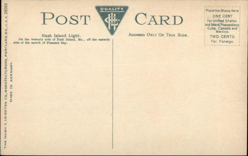 Nash Island Lighthouse ME c1910 Postcard EXC COND