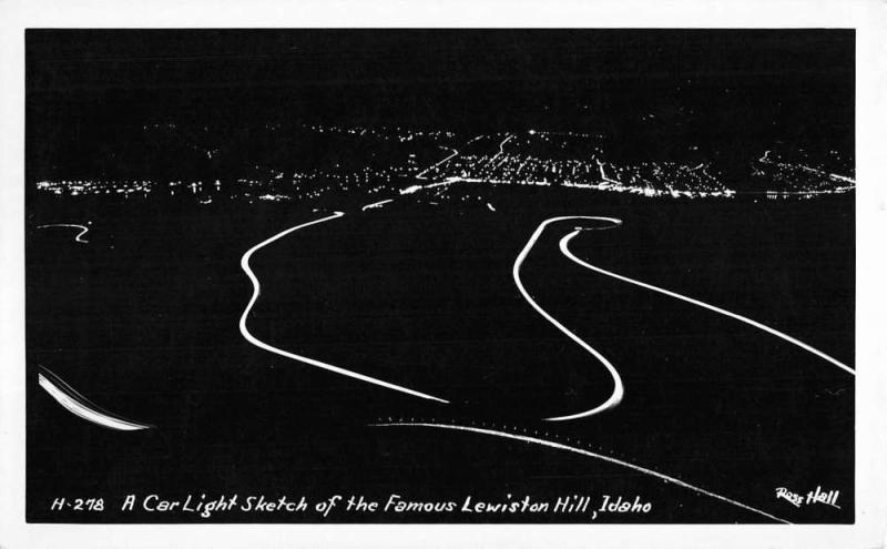 Lewiston Hill Idaho Car Light Sketch Real Photo Antique Postcard K98494