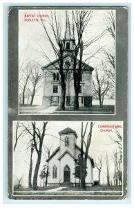 Sublette Illinois Church Multiview 1910 Amboy Cancel Vintage Antique Postcard