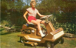 Postcard 1960s advertising Bolen's riding Mowers woman 23-9909