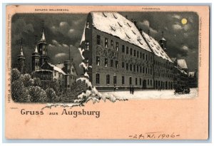 Germany Postcard Greetings from Augsburg Wellenburg Castle Moonlight 1906