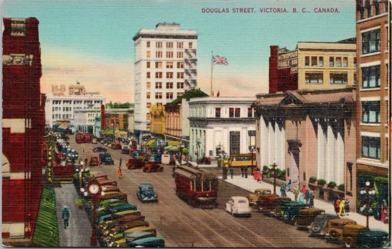 Victoria BC Douglas Street Vancouver Island British Columbia Linen Postcard H58