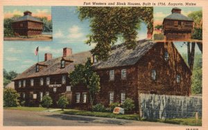Vintage Postcard 1952 Fort Western And Block Houses Built In 1754 Augusta Maine