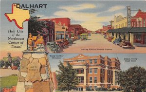 J38/ Dalhart Texas Postcard Linen 2View CourtHouse Main St Stores  81