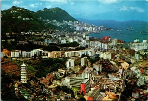 Postcard Hong Kong Tiger Balm Garden & Victoria City Skyscrapers 1980s K56