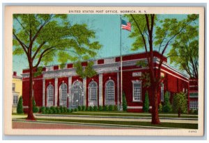 c1940's US Flag, United States Post Office Norwich New York NY Vintage Postcard 