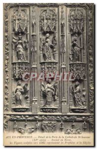 Old Postcard Aix en Provence detail of the Door of the Cathedral St Savior XV...