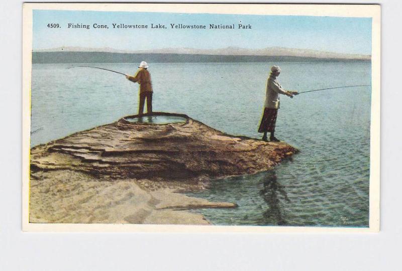 ANTIQUE POSTCARD NATIONAL STATE PARK YELLOWSTONE LAKE FISHING CONE