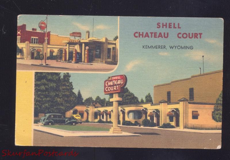 KEMMERER WYOMING SHELL CHATEAU COURT GAS STATION LINEN ADVERTISING POSTCARD