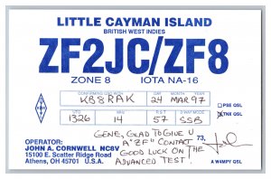 Postcard QSL CB Ham Radio Amateur Card Little Cayman Island ZF2JC/ZF8