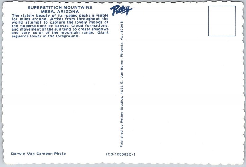 Superstition Mountains Mesa Arizona AZ Cactus Peaks Cloud Formation Postcard