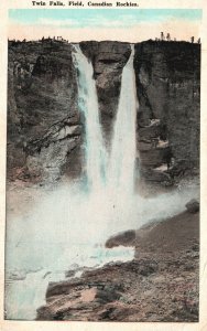 Vintage Postcard Twin Falls Field Canadian Rockies Waterfall British Columbia CA