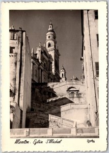 Basilica of Saint Michael Archangel Menton France Real Photo RPPC Postcard