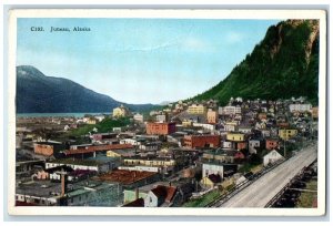 c1920's Aerial View Buildings Roads Mountain Foot Juneau Alaska AK Postcard