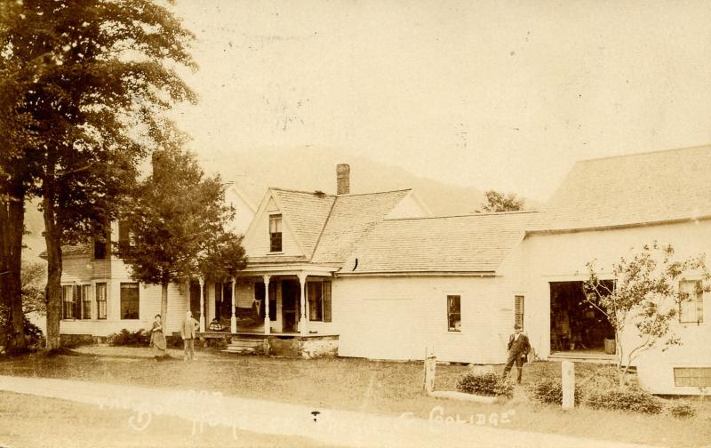 VT - Plymouth. Home of President Coolidge shown with wife and father    *RPPC