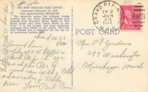 Chicago IL 1933 New Post Office Linen Postcard Postmarked 1944