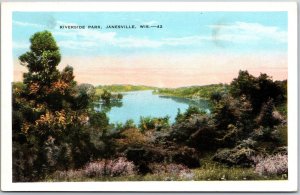 Riverside Park Janesville Wisconsin Rock River Greener Scenic Overlooks Postcard