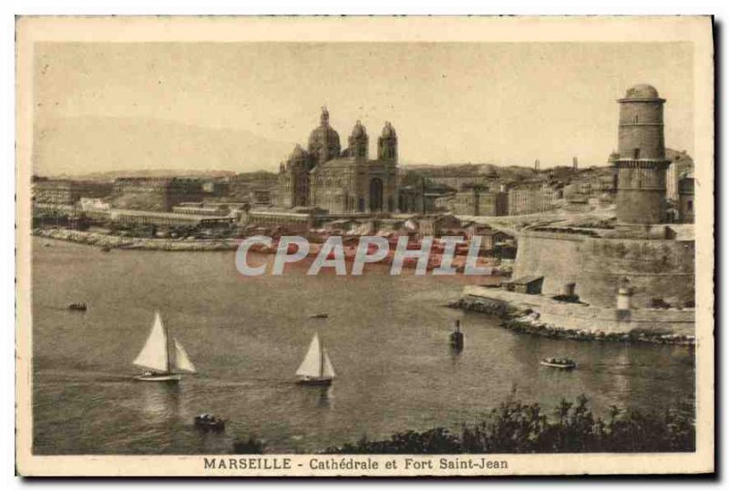 Old Postcard Marseille Cathedral and Fort St. John