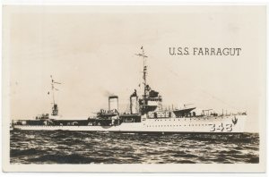 1942 RPPC U.S.S. Farragut Cecil Hamilton Great Lakes Real Photo Postcard