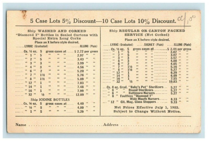 C.1910 Soap Bottle Maker Prices Diamond Bottles French Advertising Postcard F30