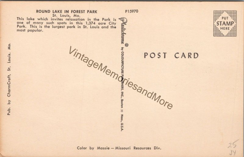 Round Lake in Forest Park St. Louis MO Postcard PC295