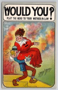 Carmichael Man Big Woman Would You Play Hero To Your Mother In Law Postcard M24